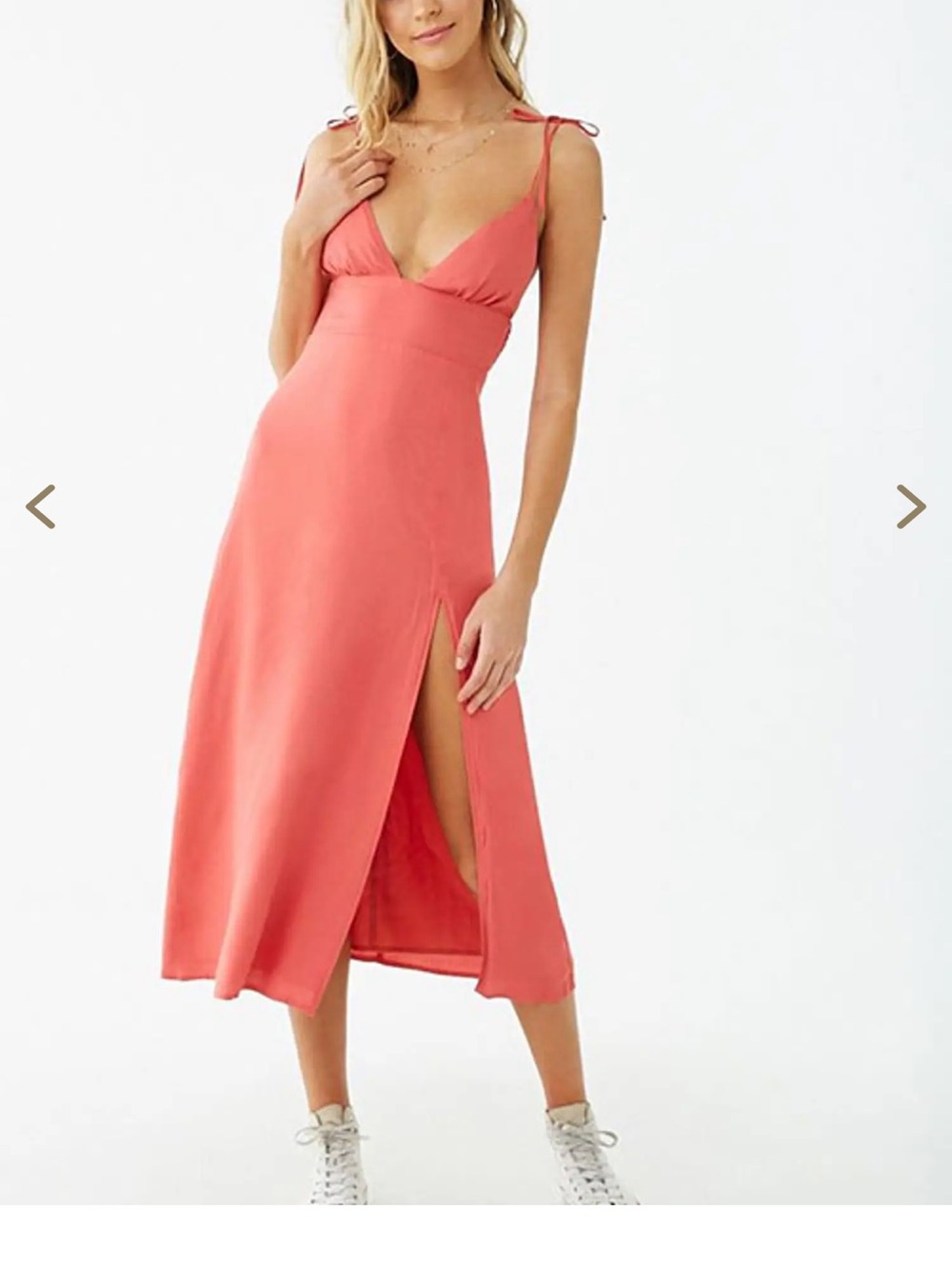 Forever 21 Coral Tie-Shoulder Midi Dress with Side Slit